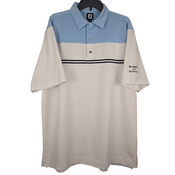 FootJoy Mens Polo Shirt XL White Blue Stripe Stretch Golf Performance FJ Stain - Picture 2 of 11